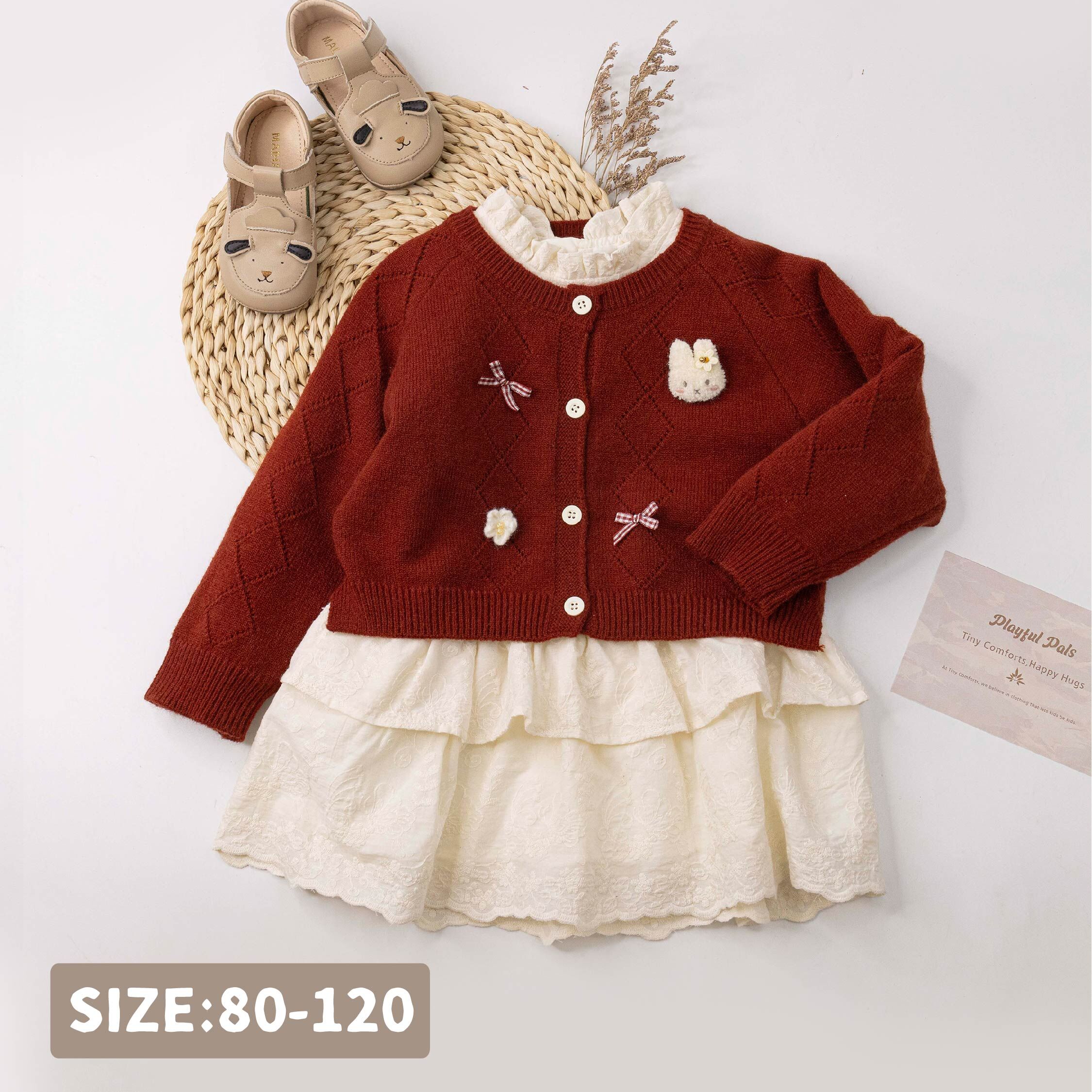 【H55850】Q萌小兔緹花設計兩件式套裝/洋裝