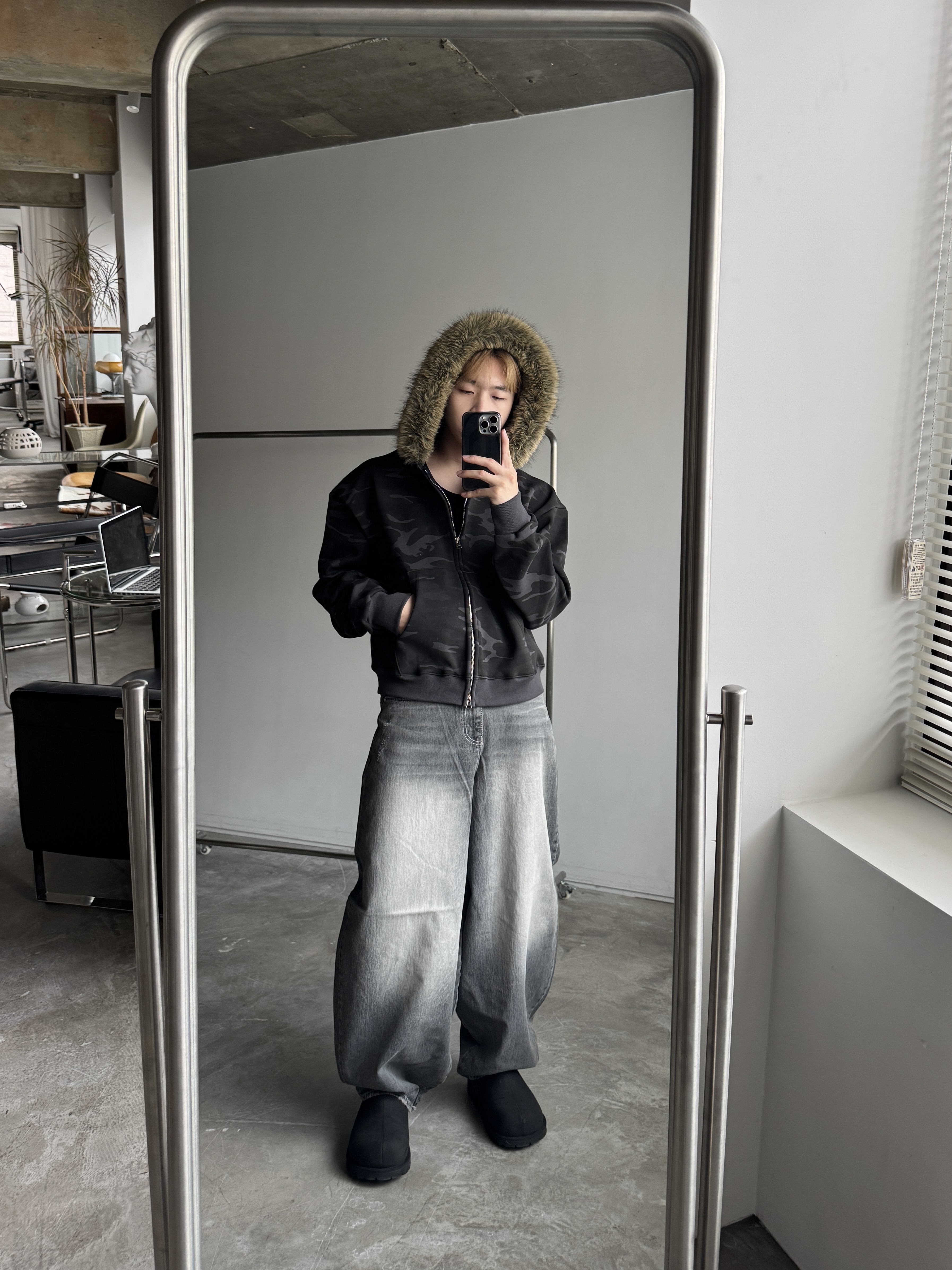 格雷 灰色調 破壞寬鬆牛仔褲