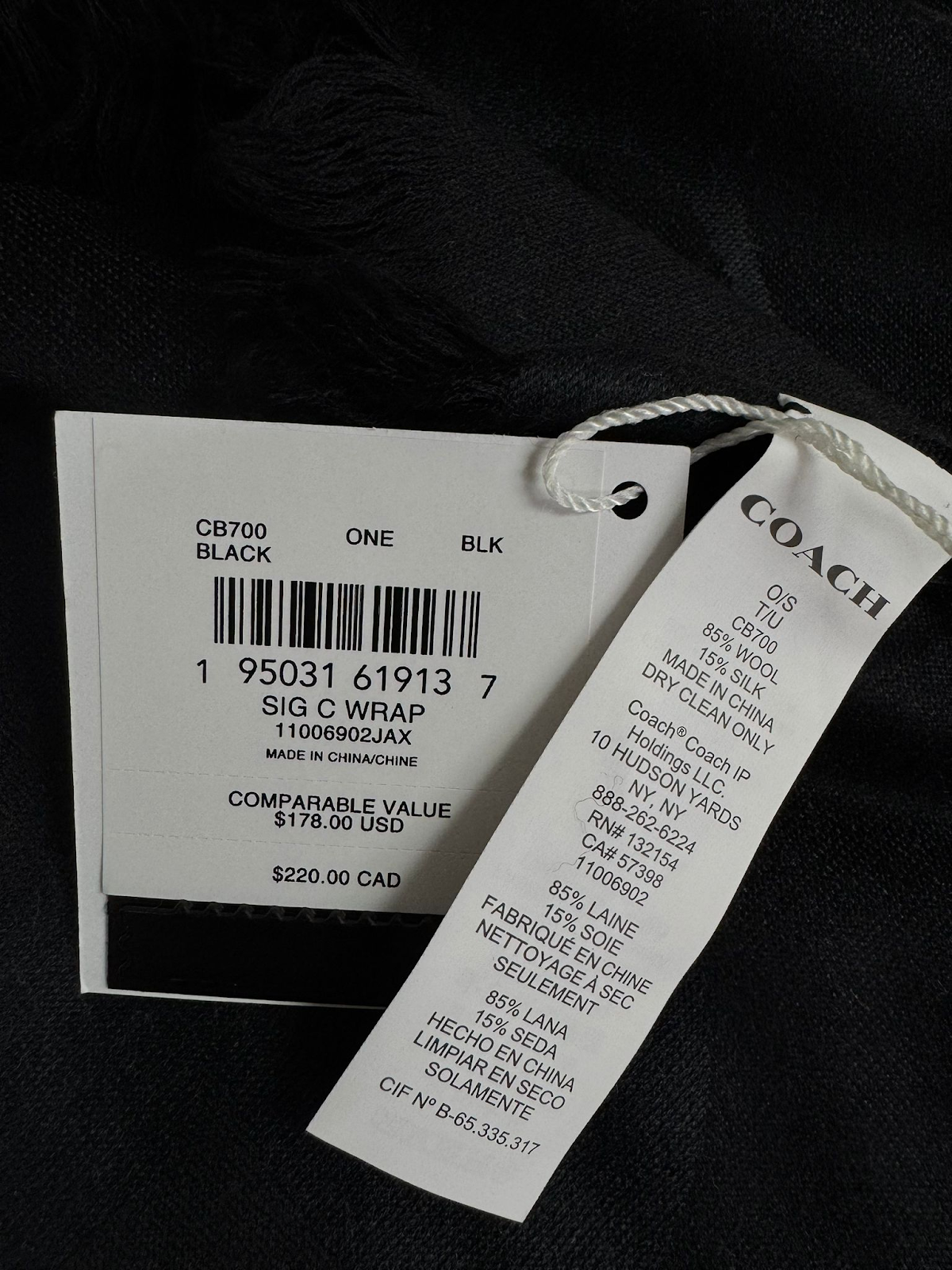 4G252 Coach signature 流蘇圍巾 CB700 85% 66" x 24"