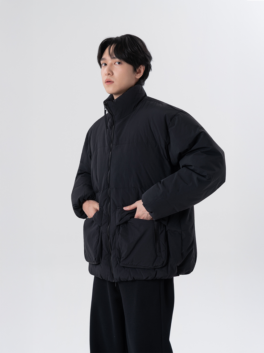 【任兩件折600】肌理感造型口袋立領麵包外套