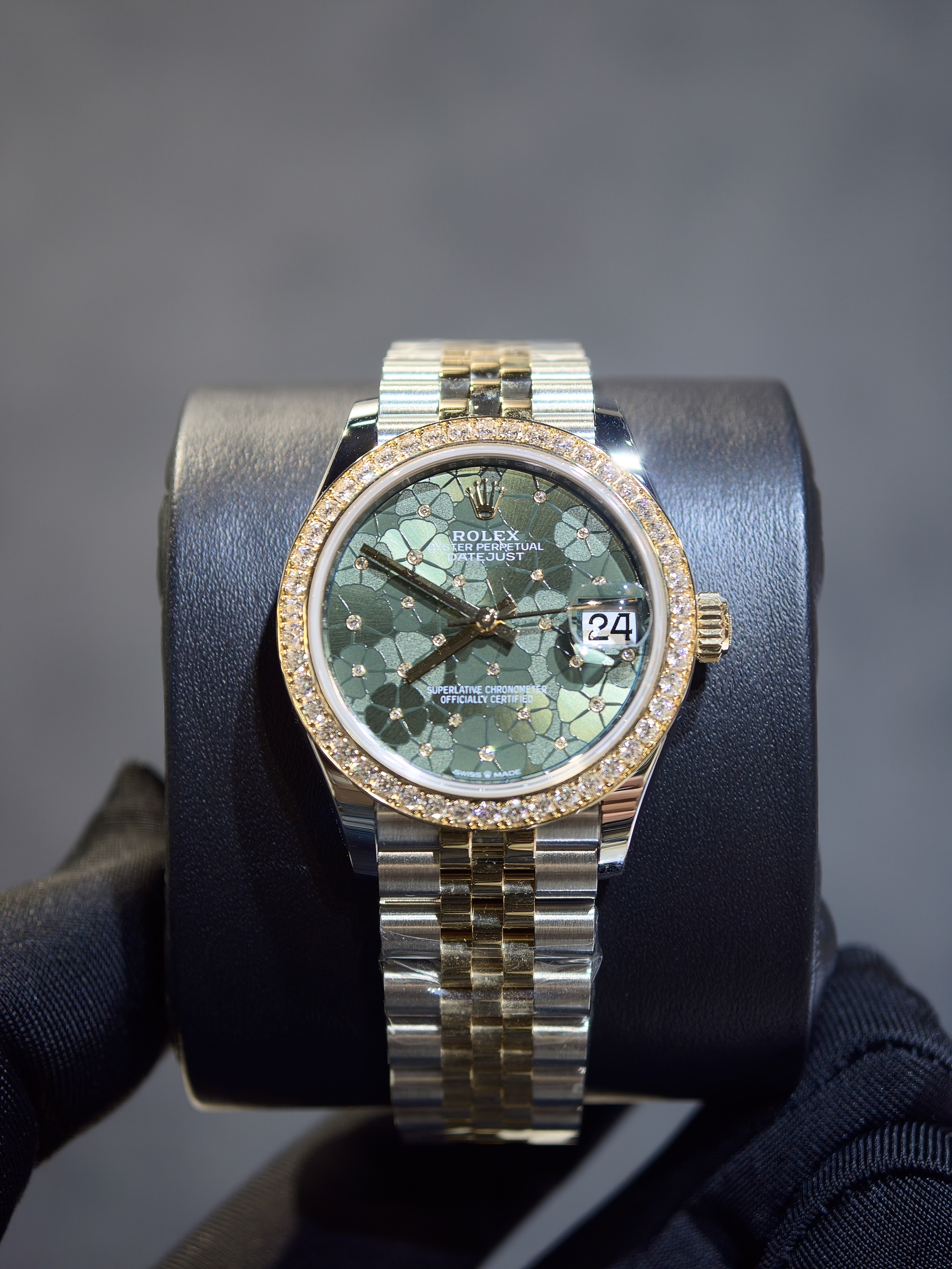 BRAND NEW ROLEX 278383rbr 278383 GREEN FLORAL-MOTIF DIAL WITH DIAMOND YELLOW GOLD STEEL DATEJUST 31 JUBILEE STRAP 31MM