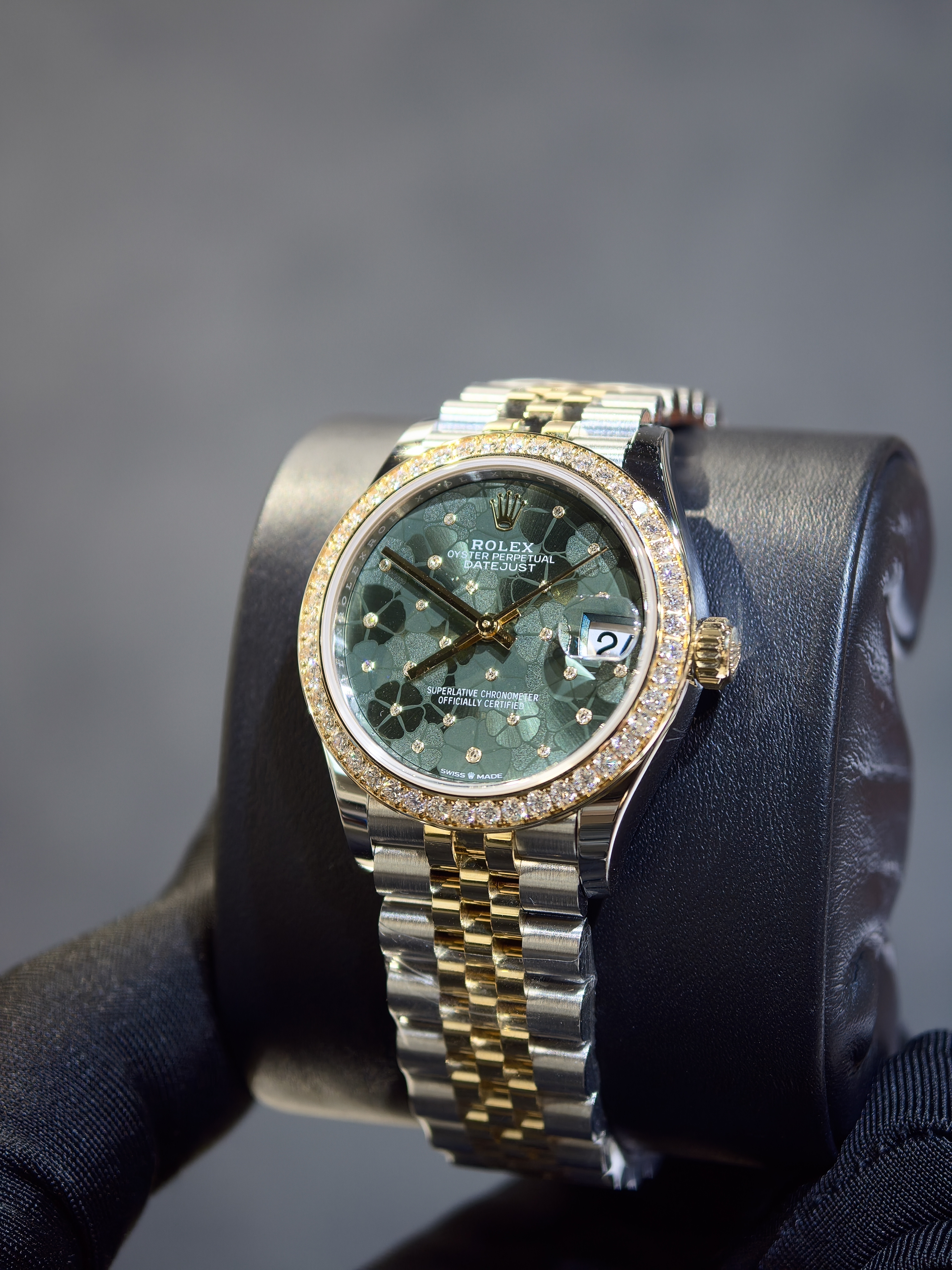 BRAND NEW ROLEX 278383rbr 278383 GREEN FLORAL-MOTIF DIAL WITH DIAMOND YELLOW GOLD STEEL DATEJUST 31 JUBILEE STRAP 31MM