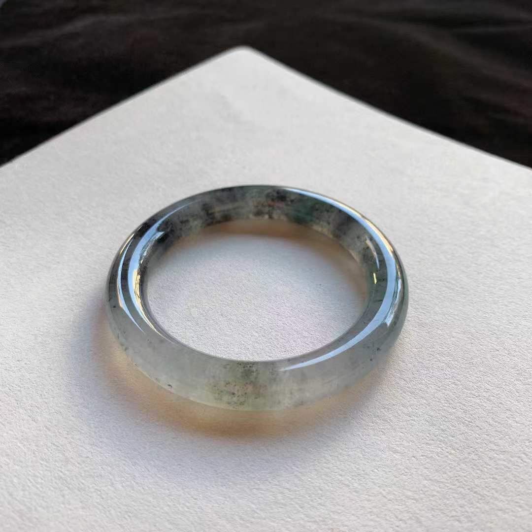 192347 54.5mm翡翠冰種烏雞圓條手鐲 (54-56)