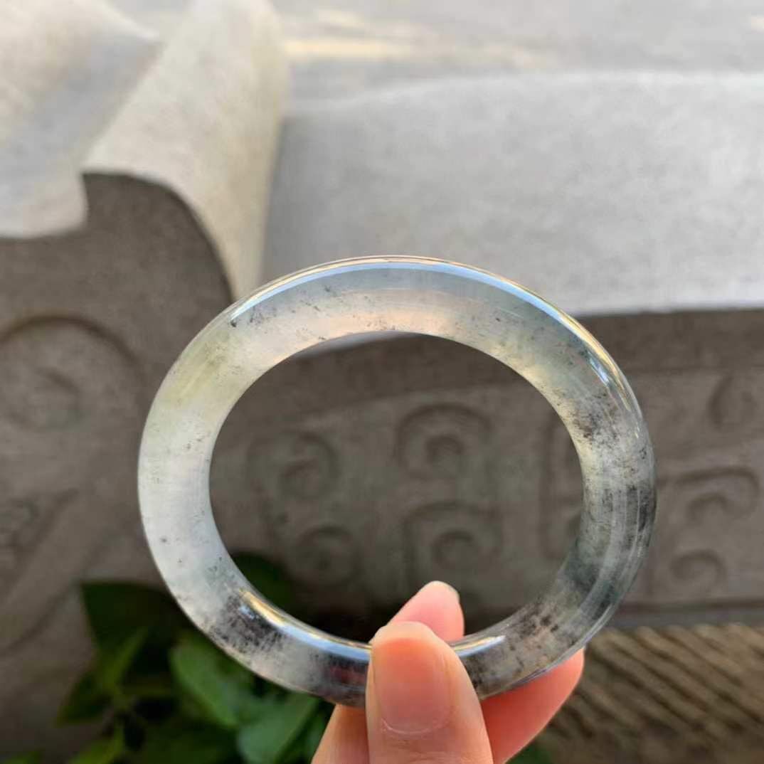 192347 54.5mm翡翠冰種烏雞圓條手鐲(54-56)
