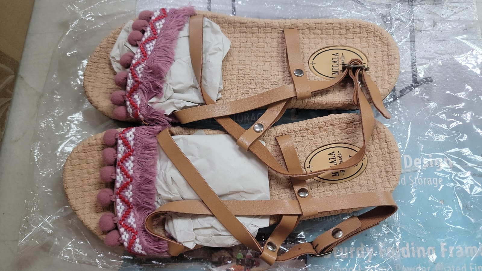 4G043 泰國手工繞頸套趾涼鞋 粉色