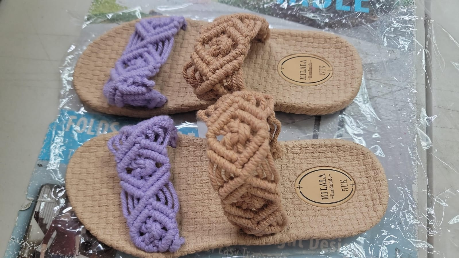 4G044 泰國手工編織雙粗帶涼鞋 紫啡拼色