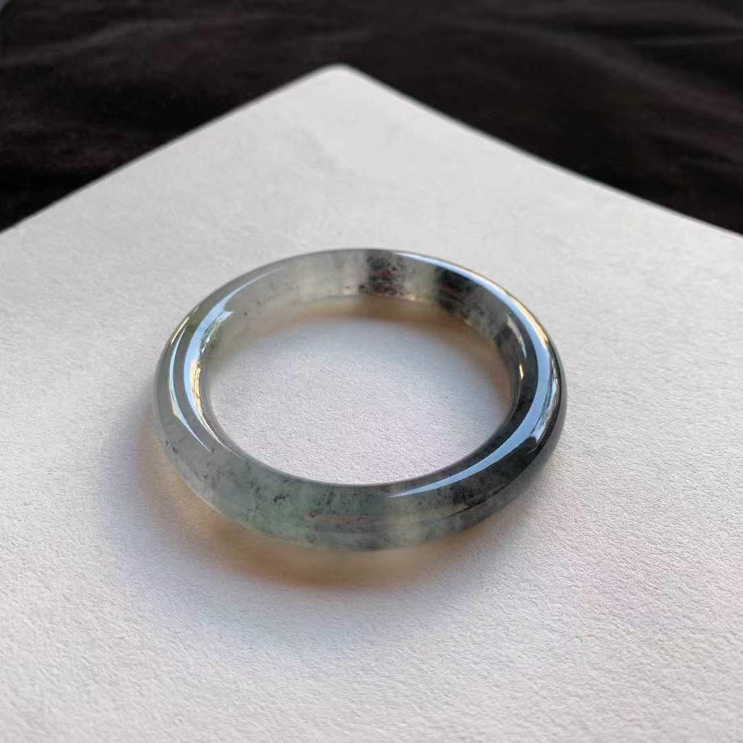 翡翠冰種烏雞圓條手鐲,天然翡翠A玉, 緬甸玉, Jade, Jadeite