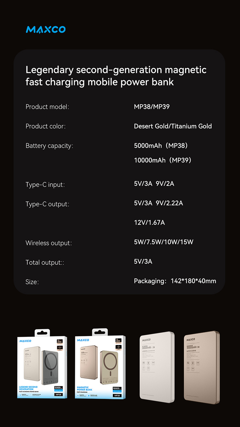 [CCC認證產品] Maxco Magnetic 5000mAh PD 20w 金屬磁吸流動電源 MP38
