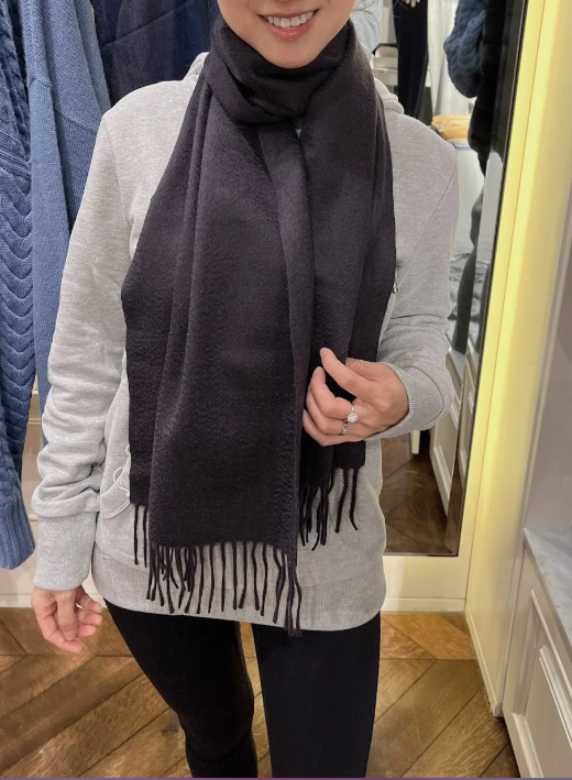 4G081 N peal 100% cashmere 頸巾 深紫色 150cm x 30cm