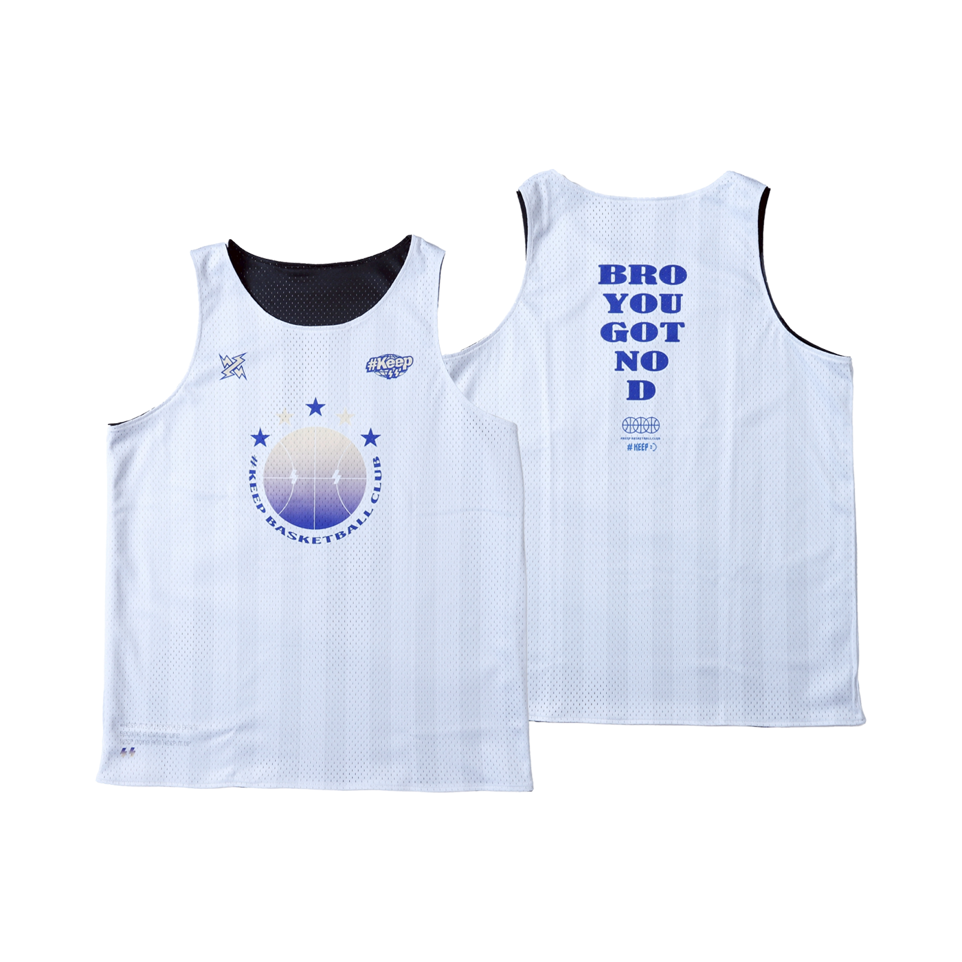 #KEEP IN YOUR FACE 黑白 籃球 漸層 閃電 透氣 運動 正面衝突 雙面 球衣【KS336】