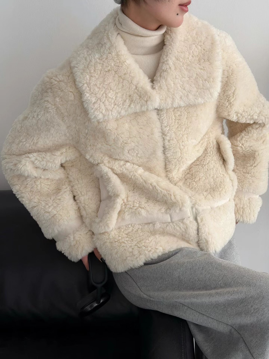 Marie Marie 柔霧泰迪羊羔毛翻領短版外套