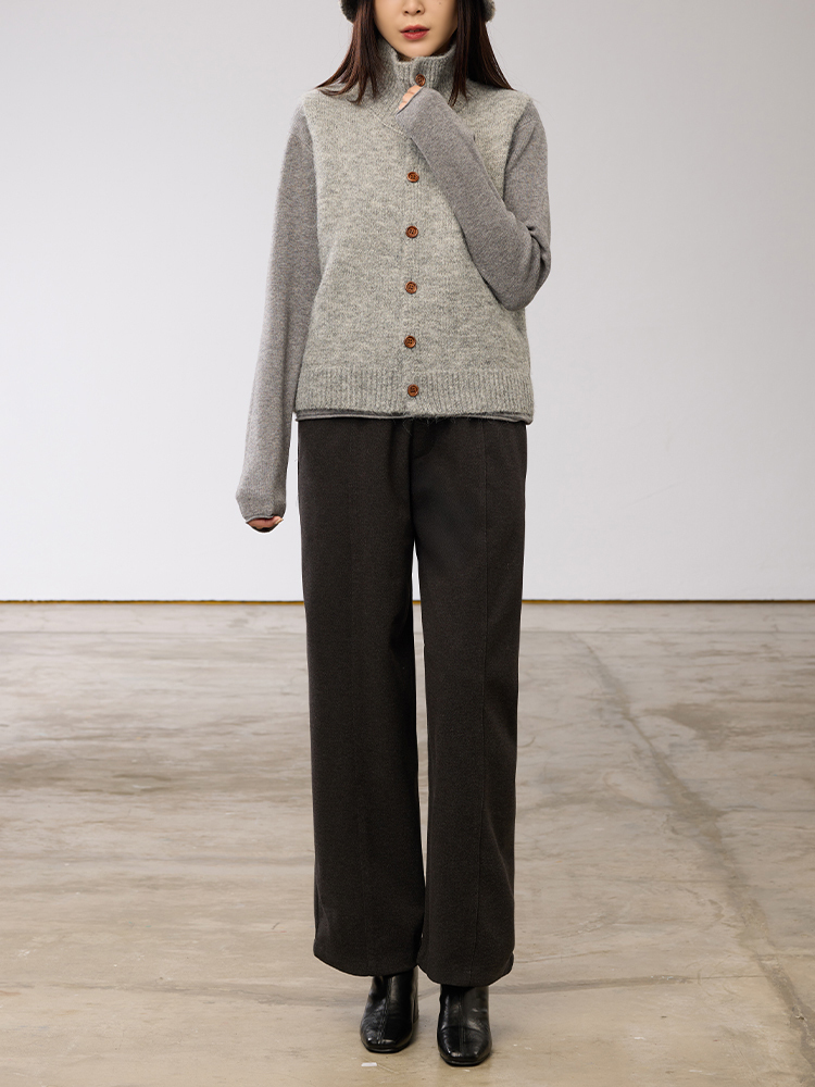 美拉德毛呢闊腿褲