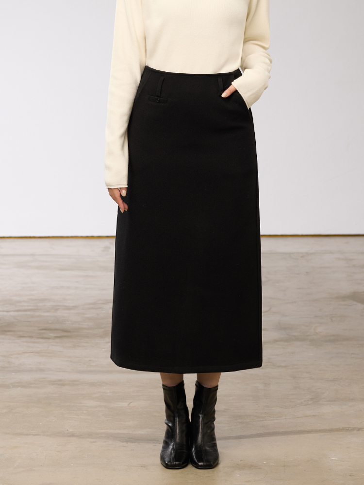 OH!HER 順身挺版毛呢長裙（5%羊毛）
