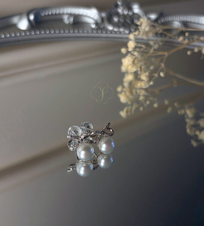 Akoya6-7mm蝴蝶銀鑲耳環