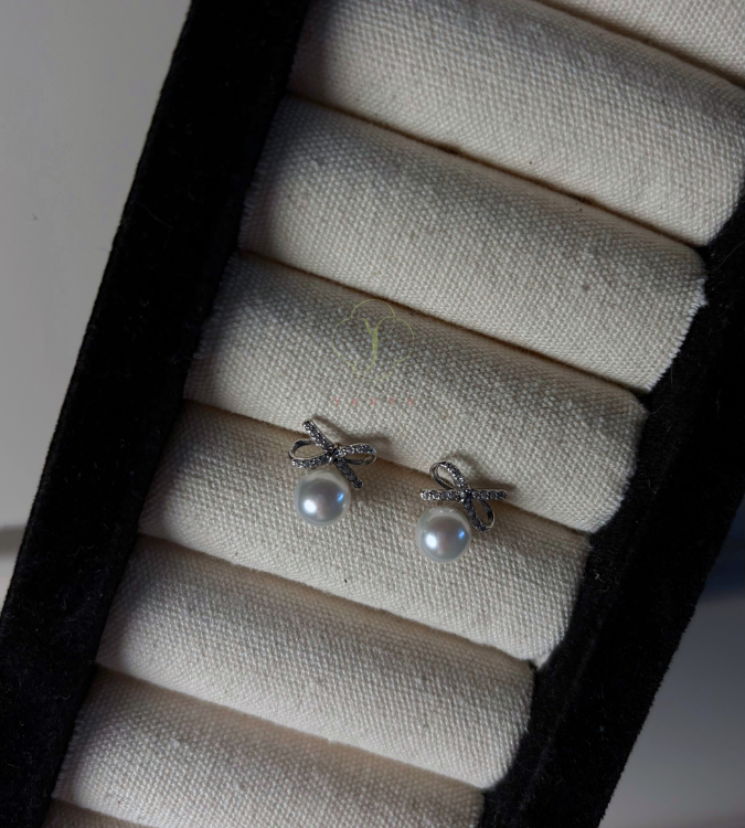 Akoya6-7mm蝴蝶銀鑲耳環