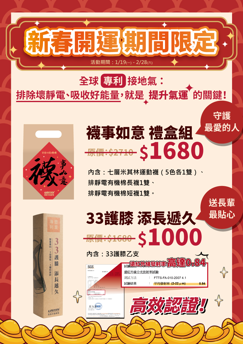 USTINI 我挺你健康鞋 襪事如意禮盒組 排靜電襪 x 7 只要 $1,680