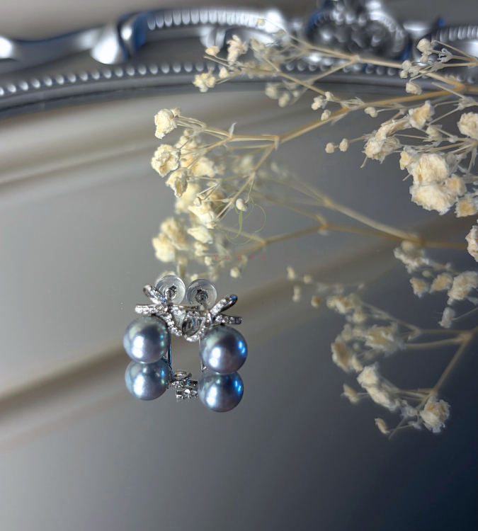 真多麻銀鑲蝴蝶耳環7-8mm