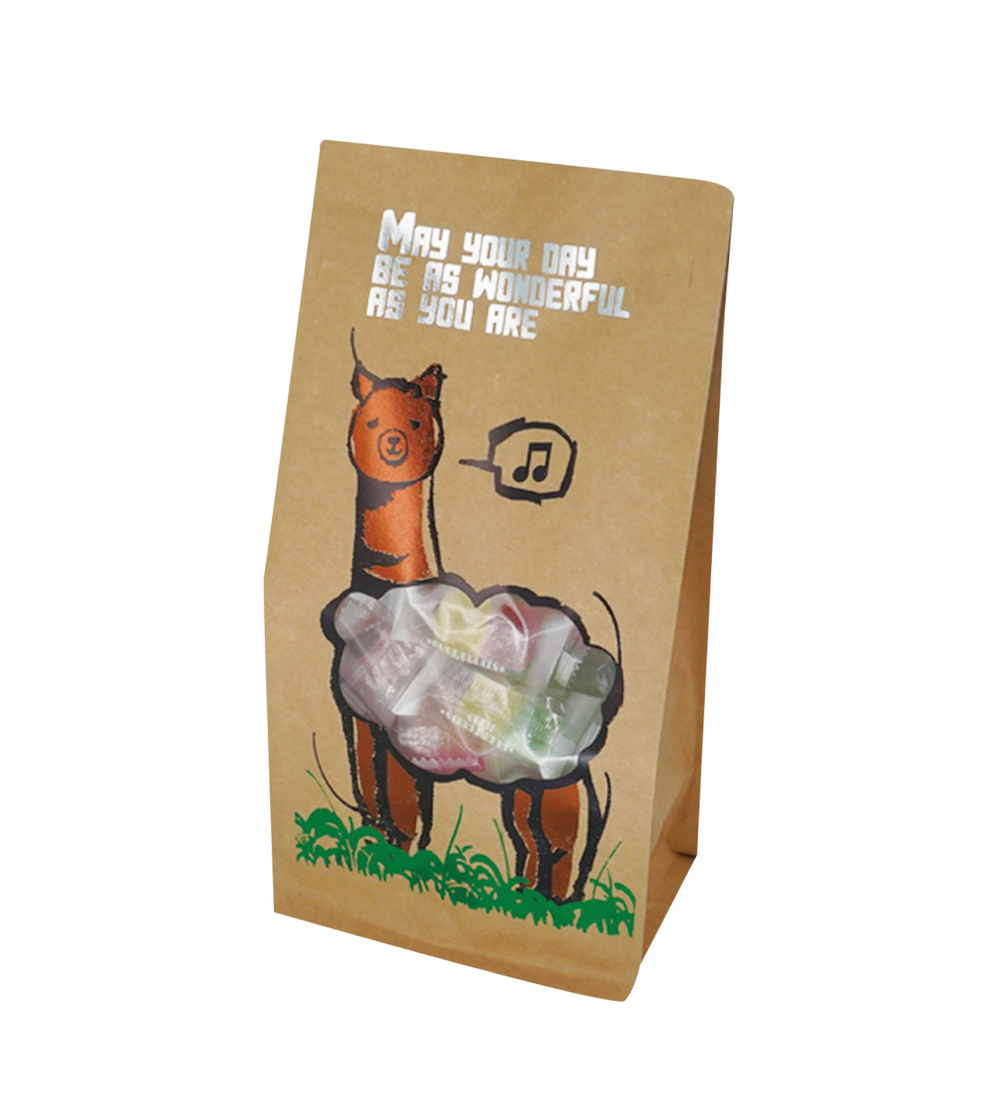 【500g】黃牛皮紙多色燙金雷射(激光)開窗平底口袋式夾鏈袋 - 草泥馬500袋