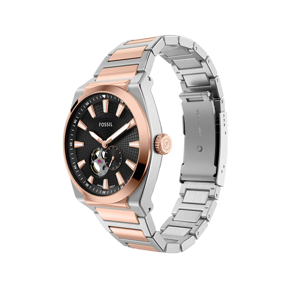 萬年鐘錶 - Fossil    極簡紳士黑面機械自動男錶 ME3277  錶徑42MM