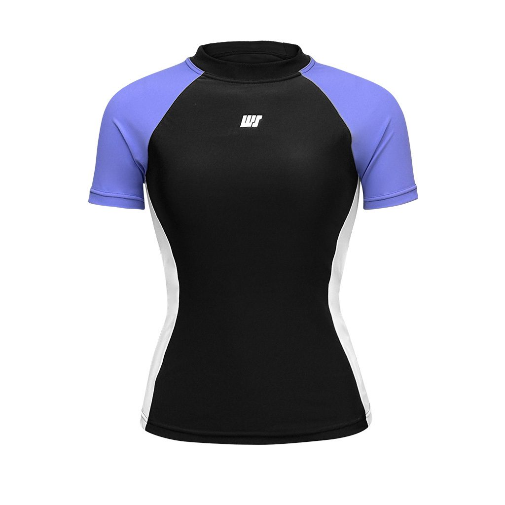 Women's S/S Rash Top with Sport Bra - Black/Purple