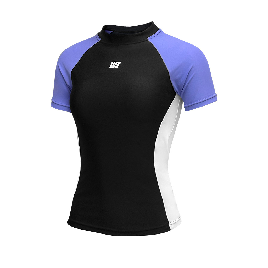 Women's S/S Rash Top with Sport Bra - Black/Purple