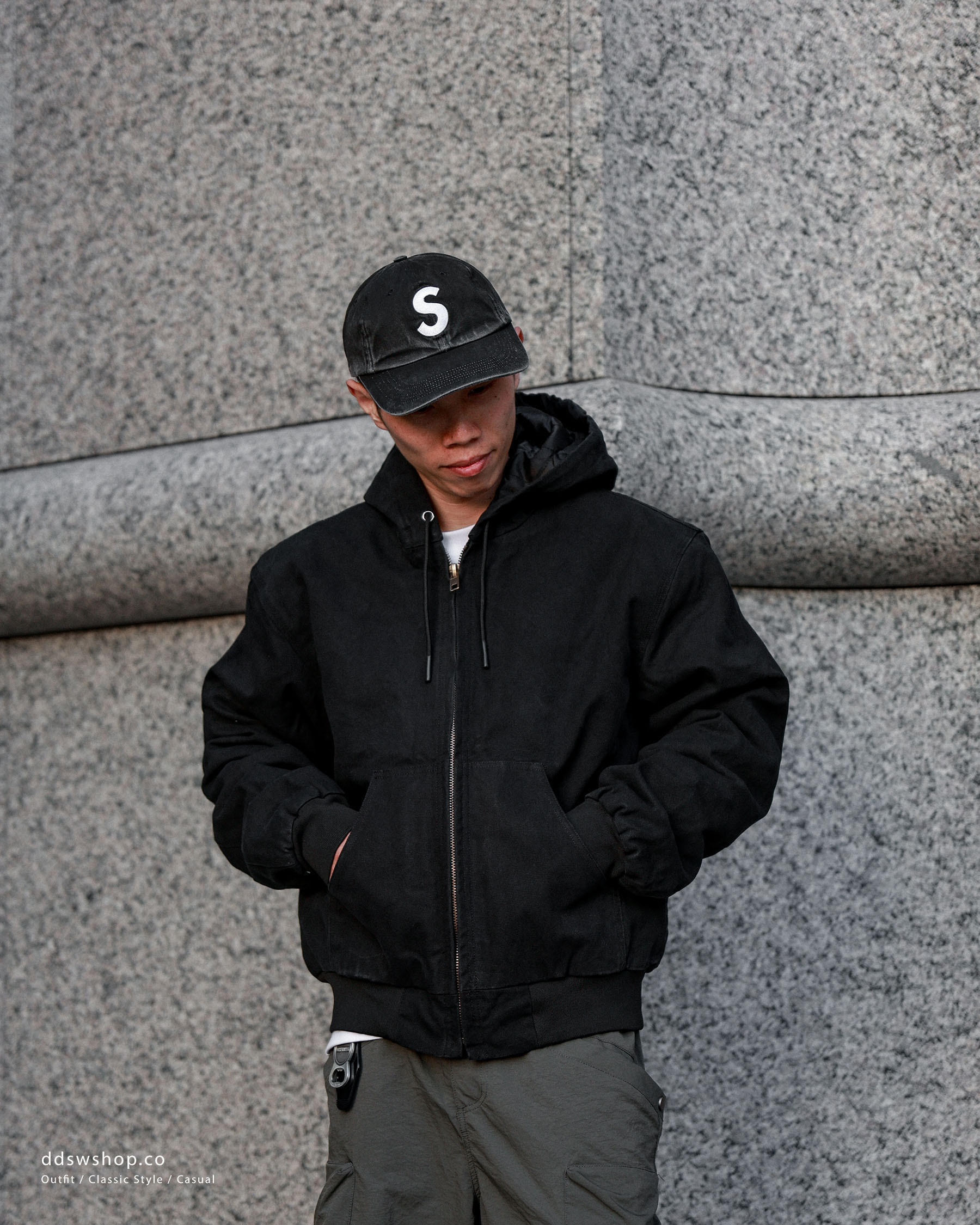 D.CLOSET 水洗 做舊 短版復古連帽外套 J10