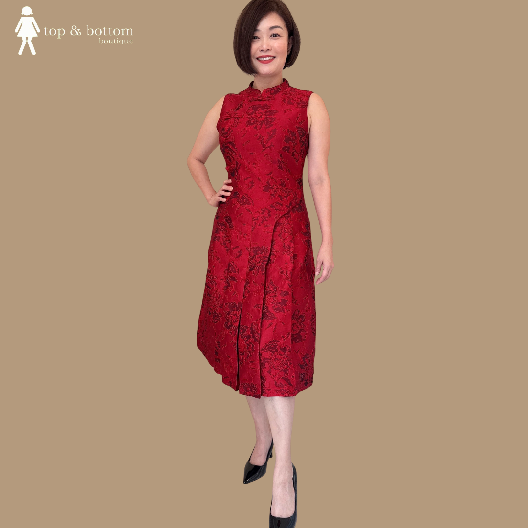 SLEEVELESS CHEONGSAM JACQUARD ALINE DRESS
