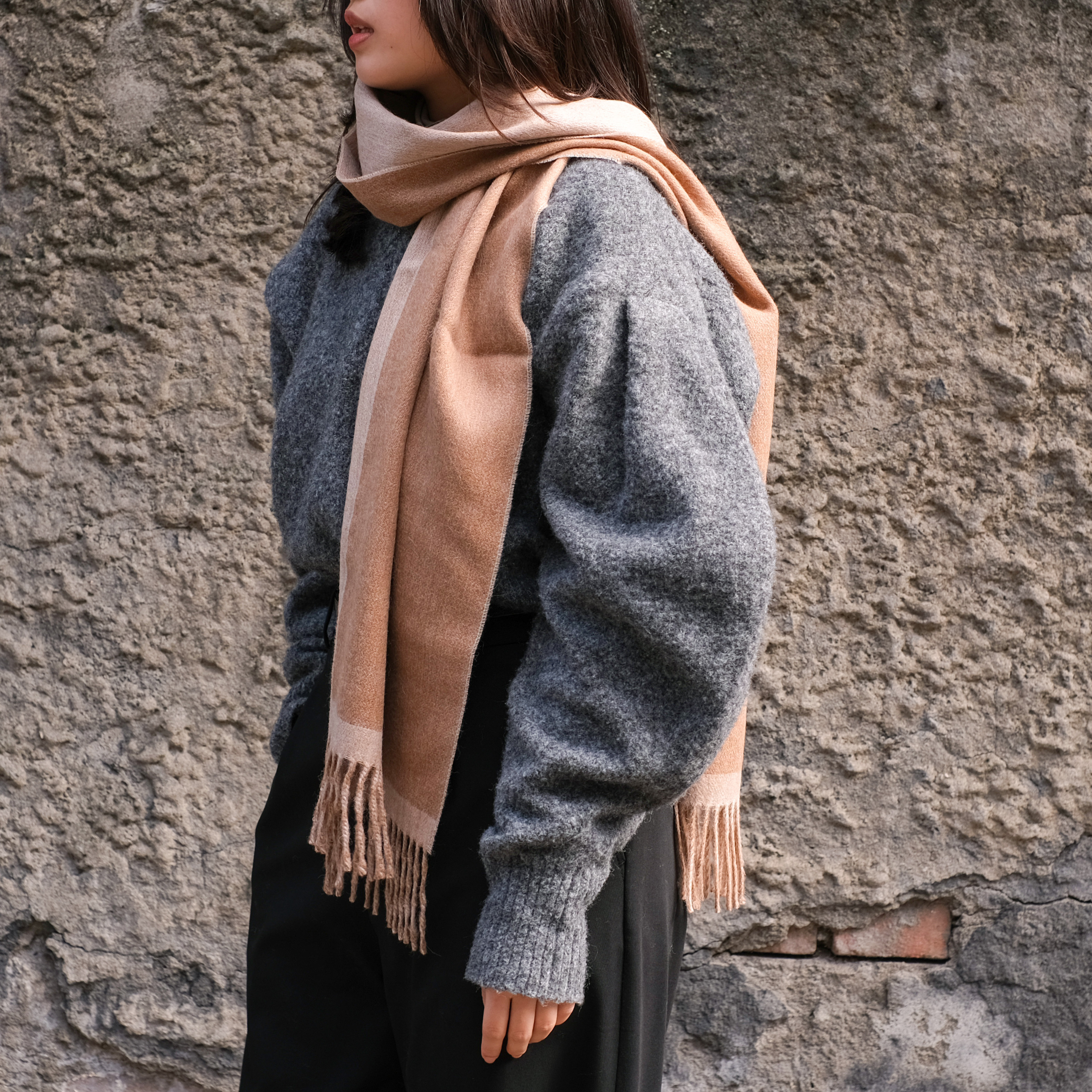安地斯羊駝圍巾｜雙面款 - 沙色｜秘魯