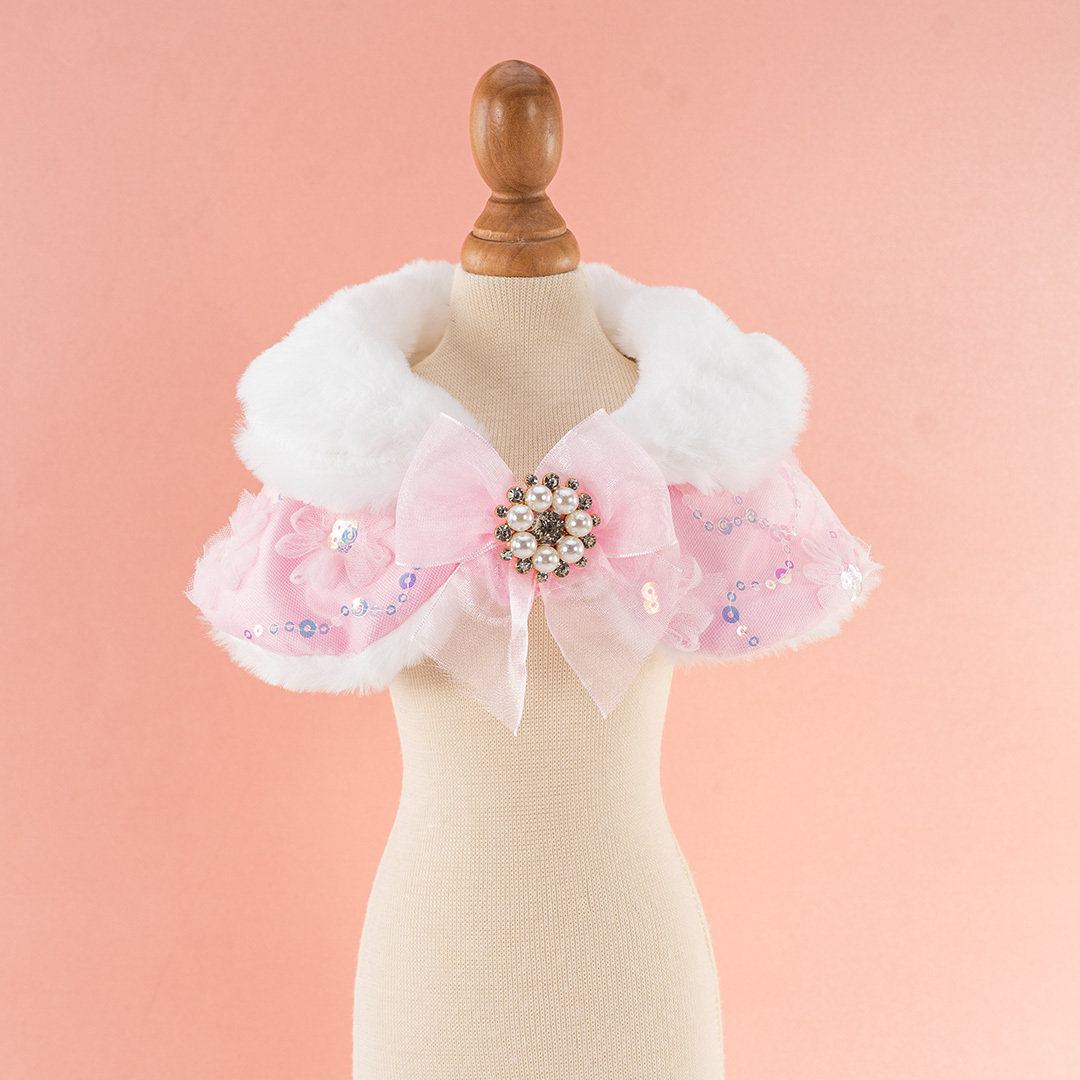 Pink Floral Lace Faux Fur Cape