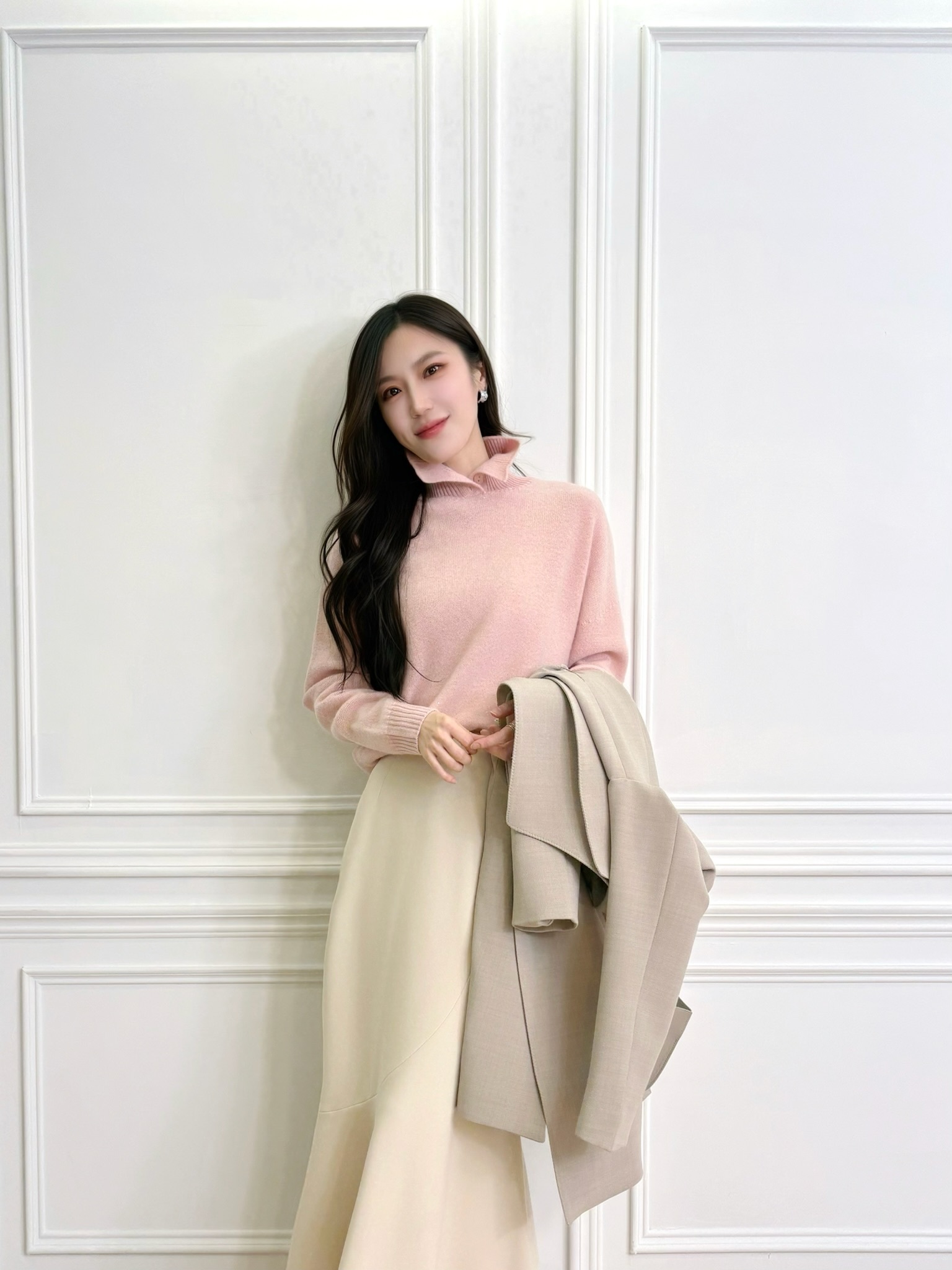 細閃立領鈕扣針織上衣