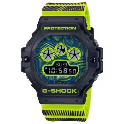 【CASIO 卡西歐】 G-SHOCK 生動螢光色 時空扭曲圖案 復古未來主義 耐衝擊 電子錶 DW-5900TD-9