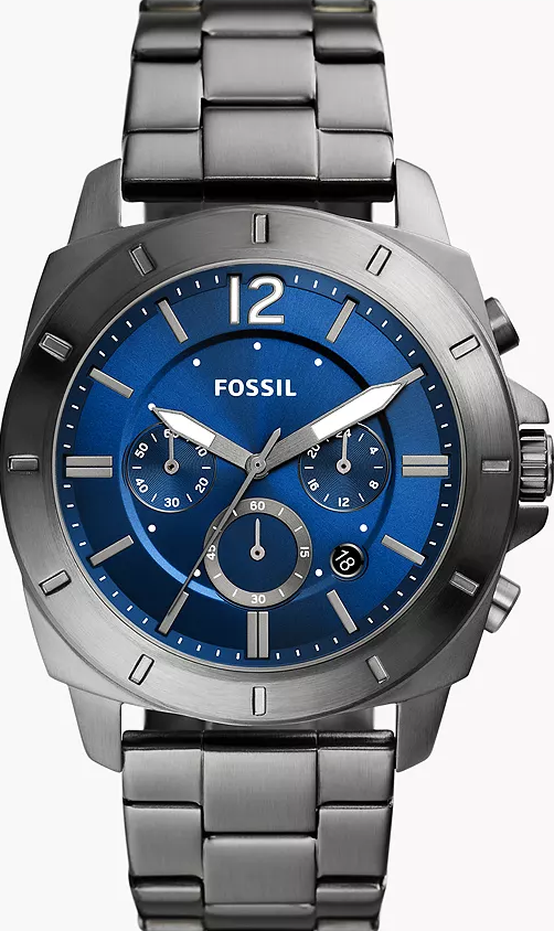 萬年鐘錶 - Fossil  Privateer  休閒運動藍面三眼計時不銹鋼錶帶男錶 BQ2816 錶徑42MM