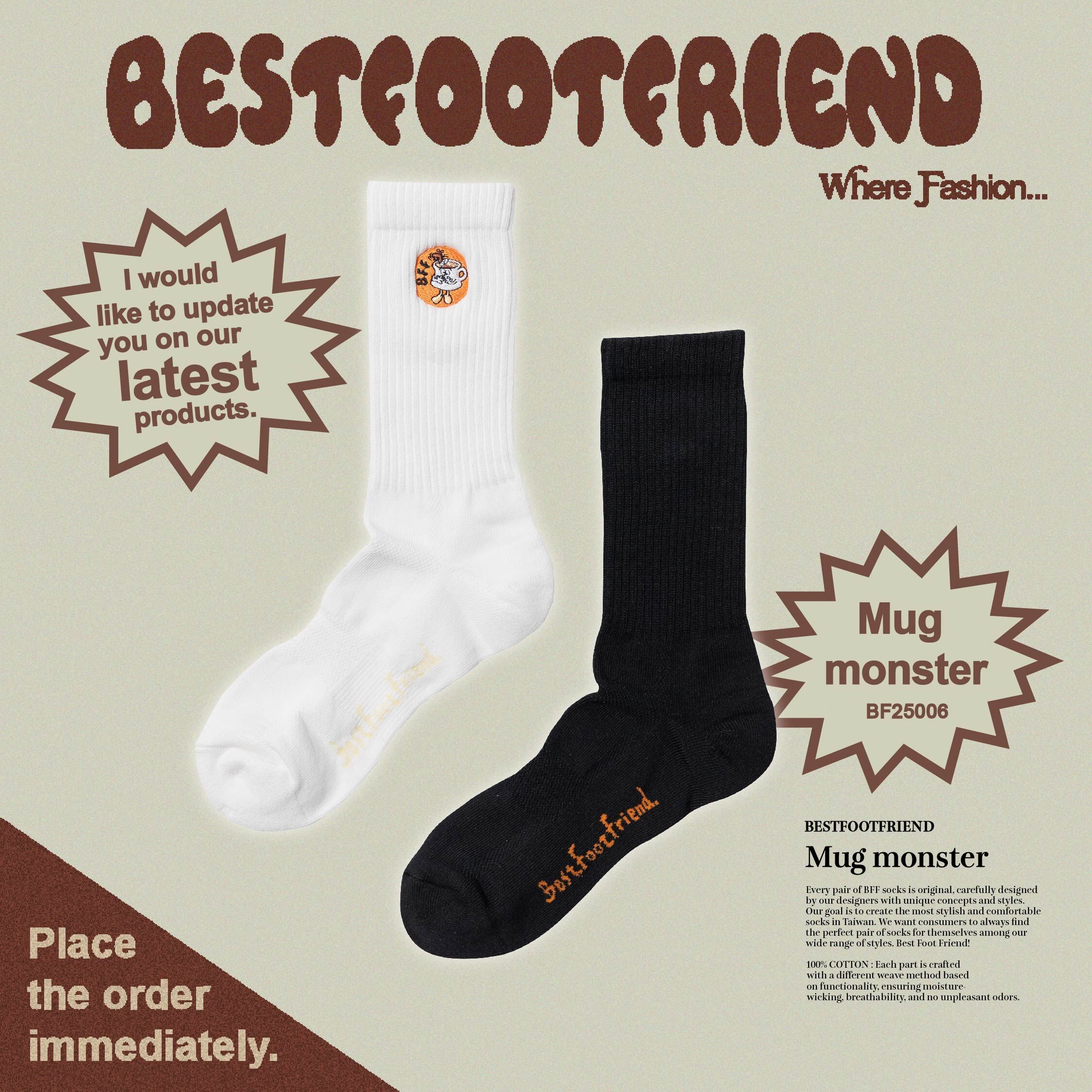 【現貨】BFF BF25006 MUG MONSTER 杯子怪 中筒襪 小腿襪 襪子