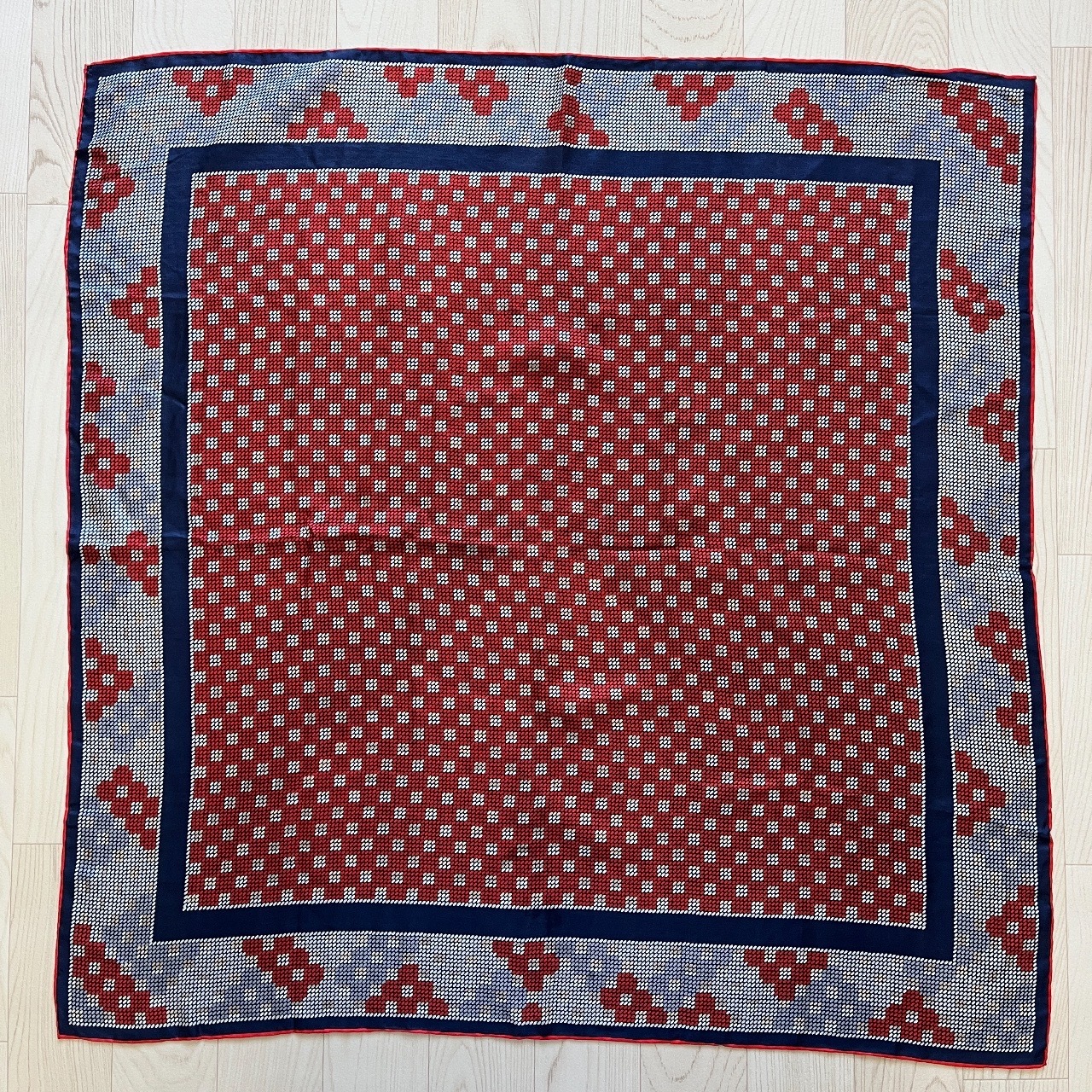 日本製紅藍拼色迷你格紋絲巾