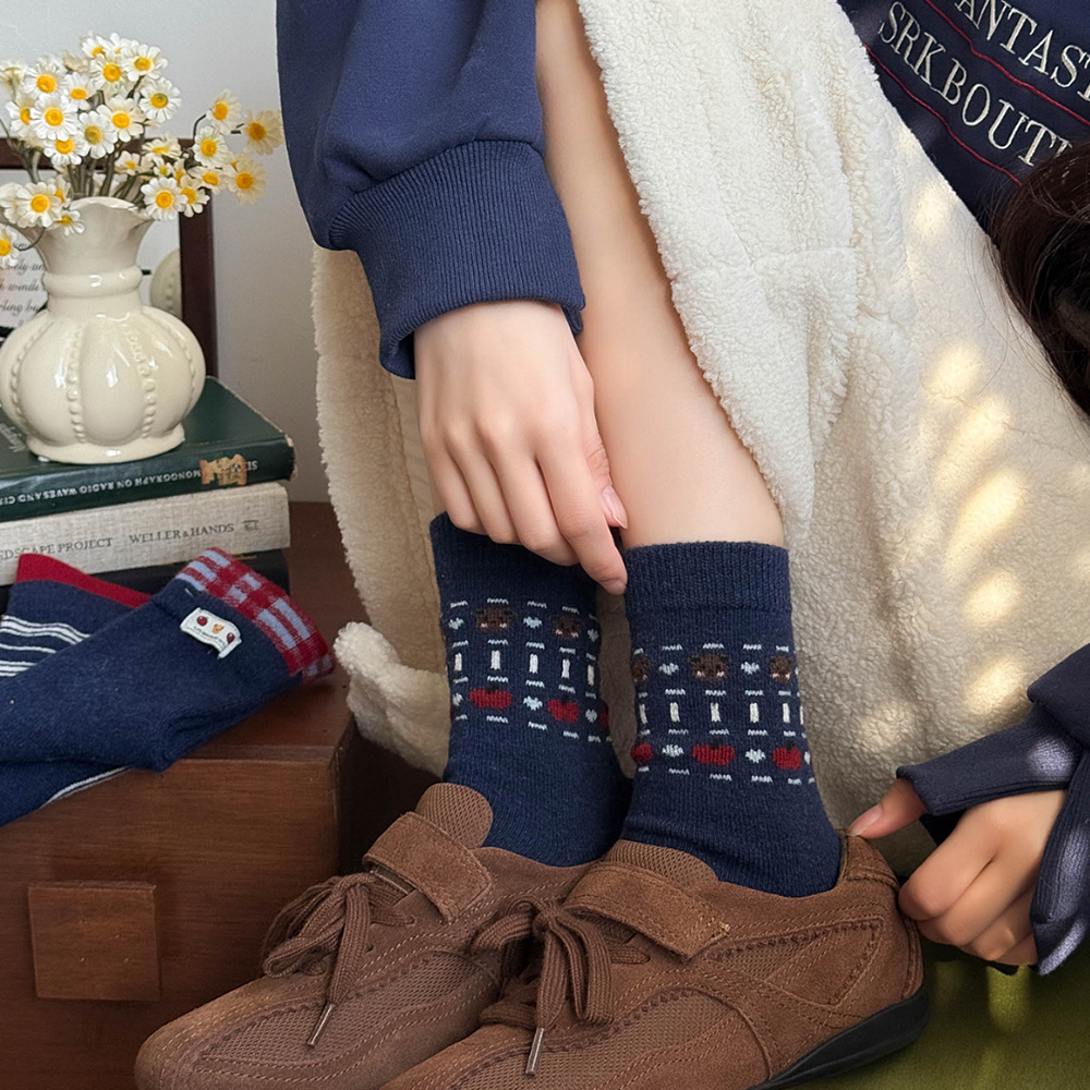 《6522》♾️藏青色系秋冬韓版ins羊毛襪