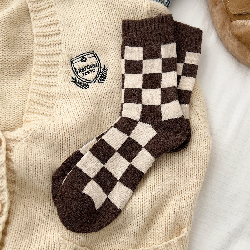 《6523》♾️韓版ins棋盤格秋冬羊毛襪