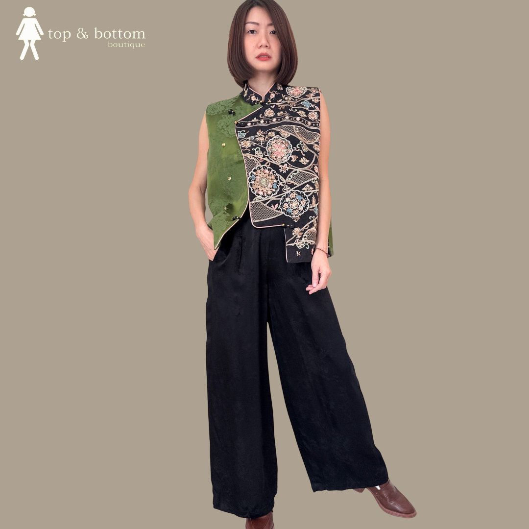 SILK BROCADE PRINTED WIDE LEG PANT