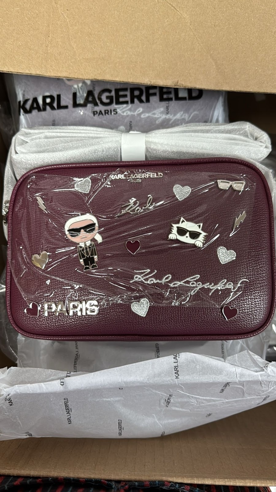 4G116 KARL LAGERFELD MAYBELLE CAMERA CATE PINS 相機包 紫紅色 22x15cm