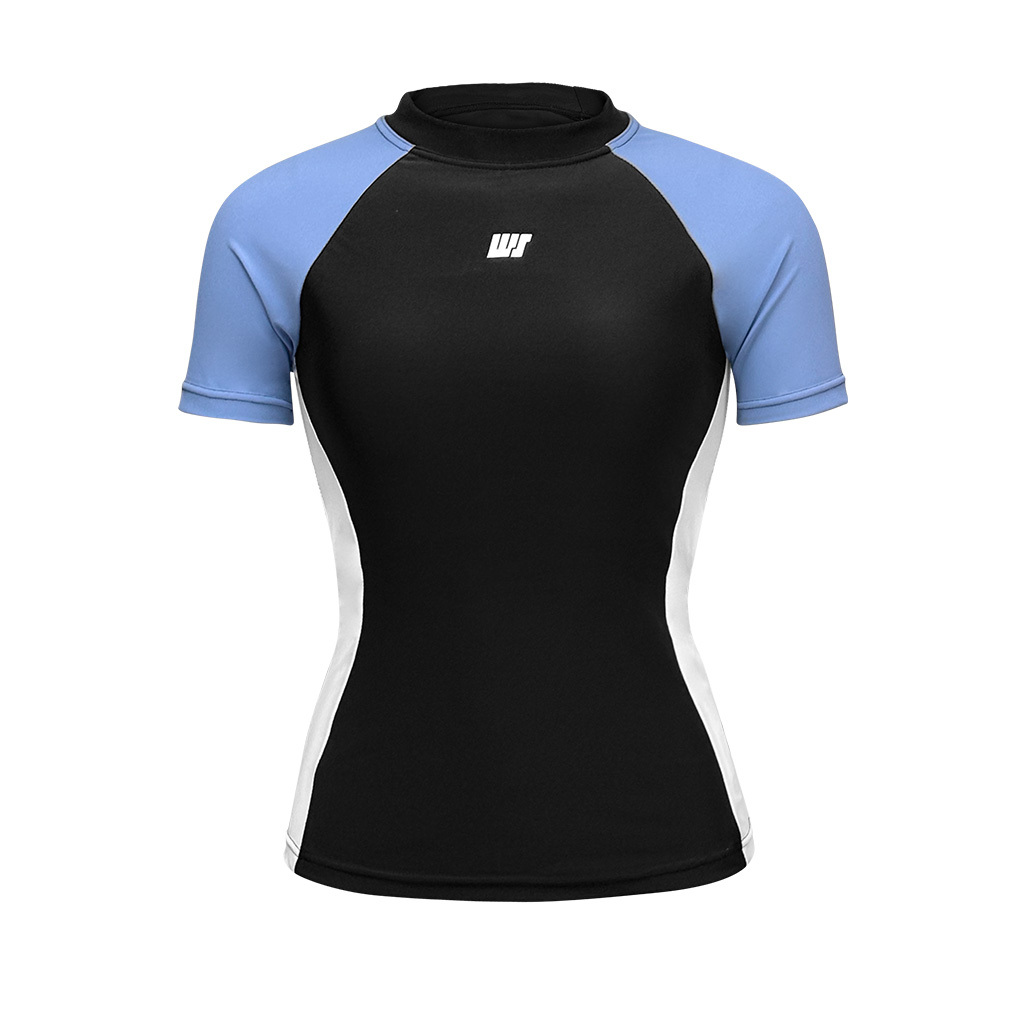 Women's S/S Rash Top with Sport Bra - Black/Light Blue