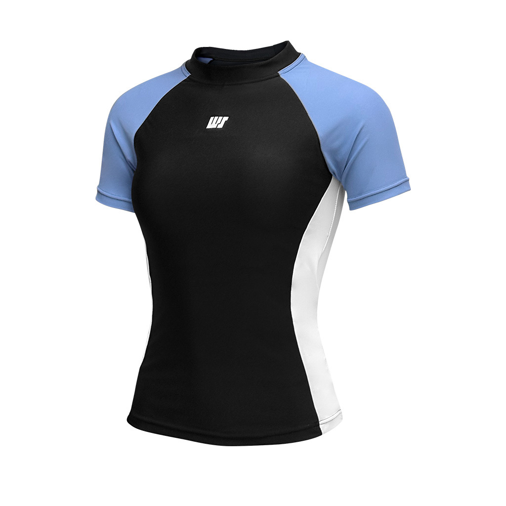 Women's S/S Rash Top with Sport Bra - Black/Light Blue
