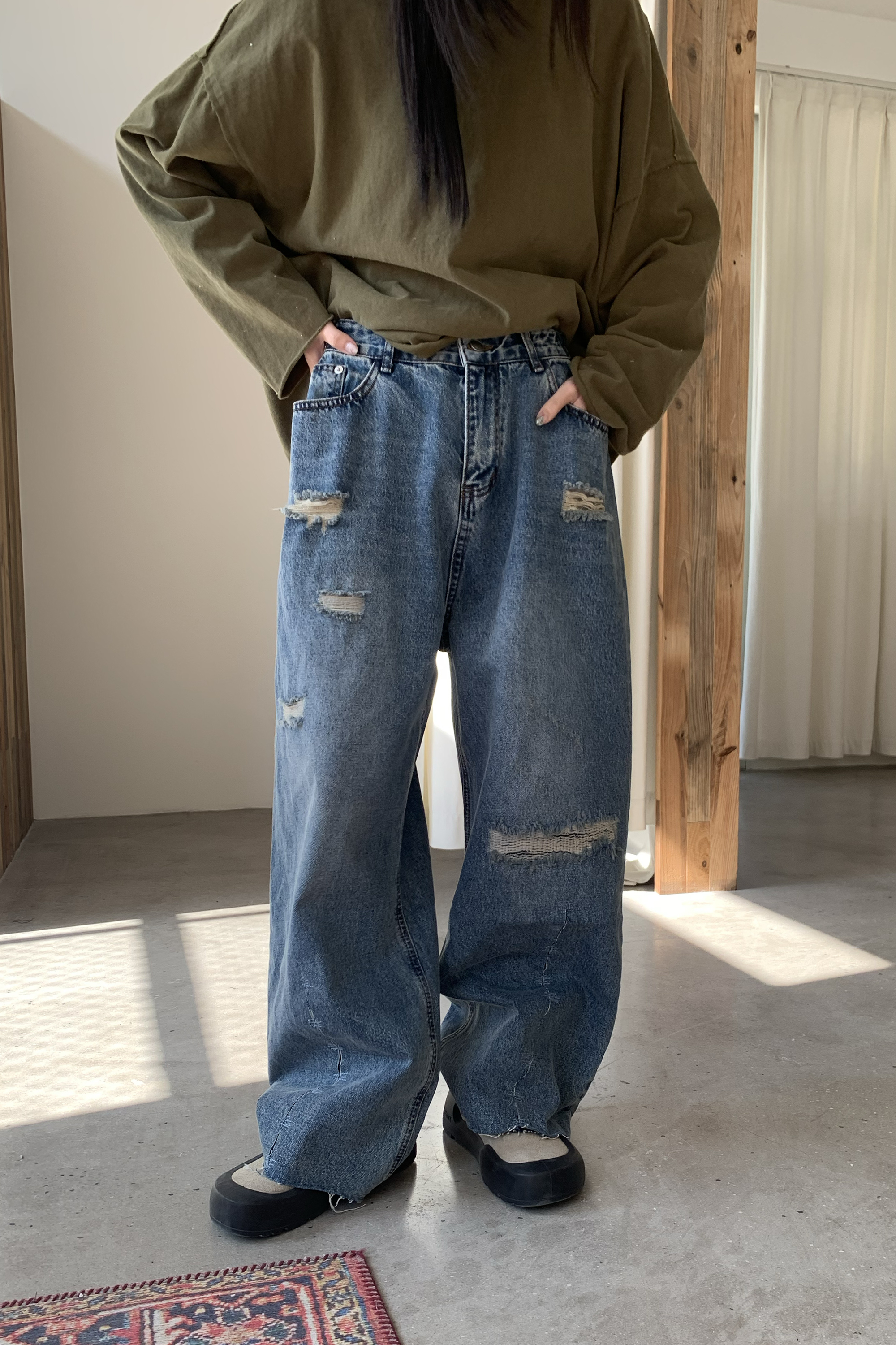Winter Finale｜男友感刷破補丁牛仔長褲