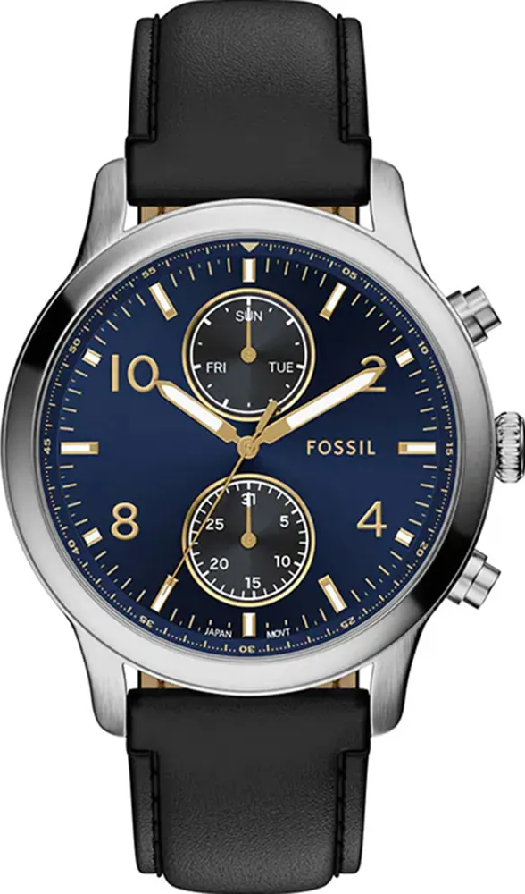 萬年鐘錶 - Fossil   Bennett  藍面盤紳士皮革款男錶 BQM7104 錶徑45MM