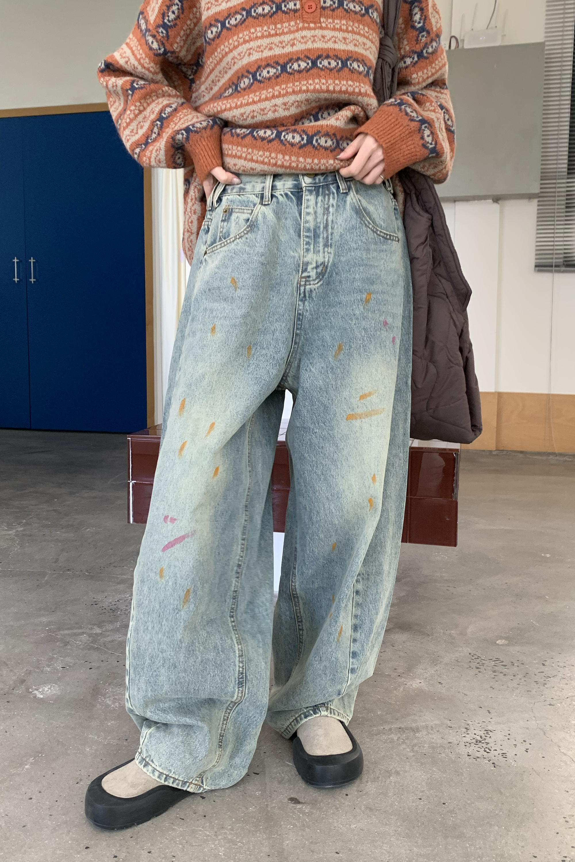 Winter Finale｜水彩潑墨作舊牛仔長褲
