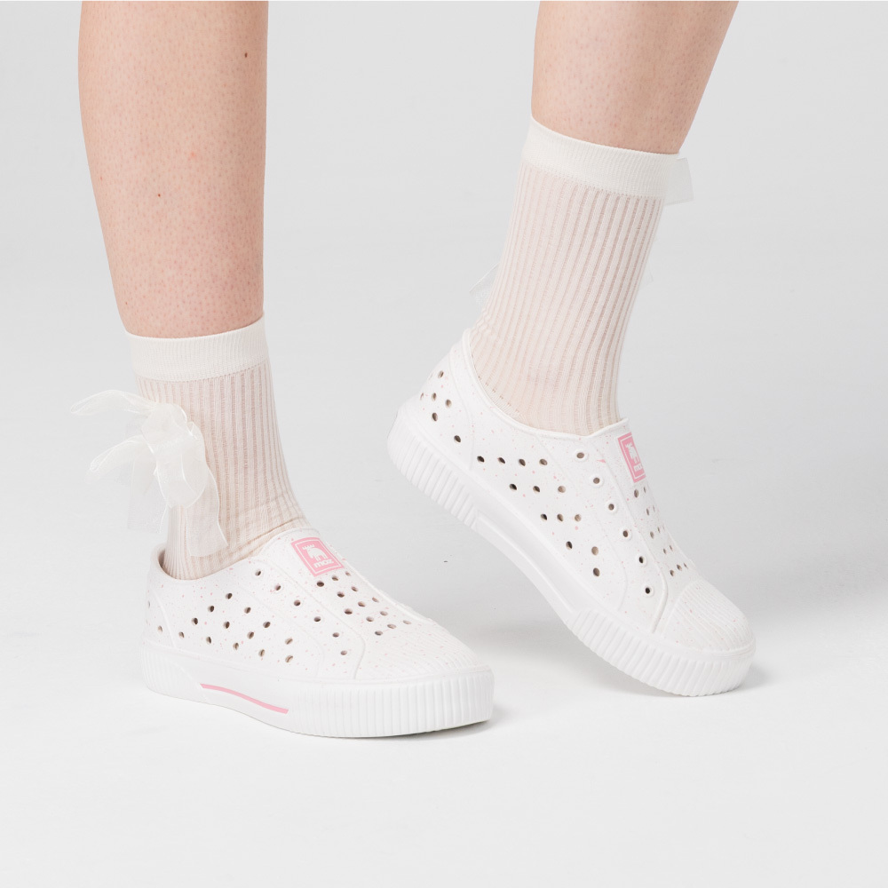 【北歐星空系列】雙色洞洞餅乾水鞋 (白/粉標)