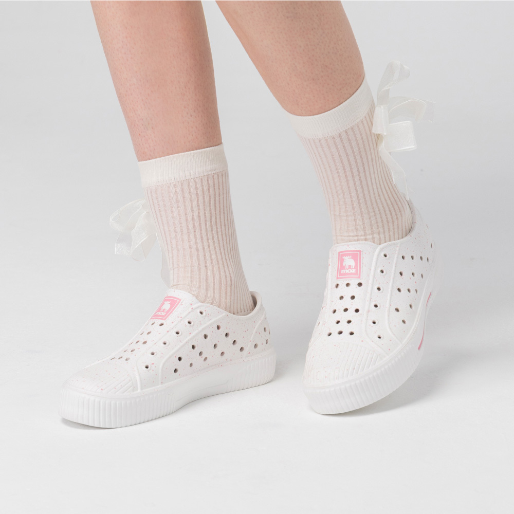 【北歐星空系列】雙色洞洞餅乾水鞋 (白/粉標)