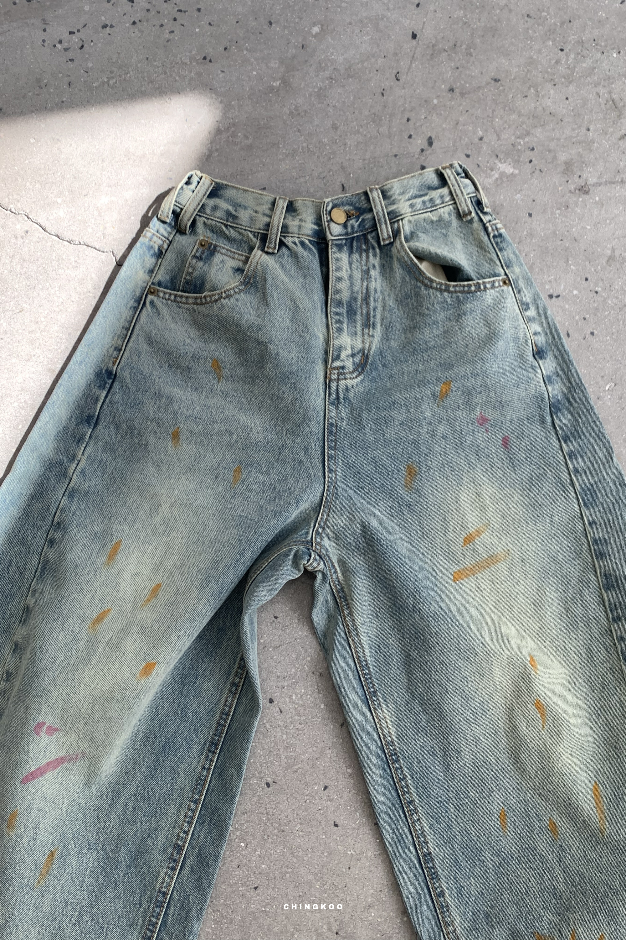 Winter Finale｜水彩潑墨作舊牛仔長褲