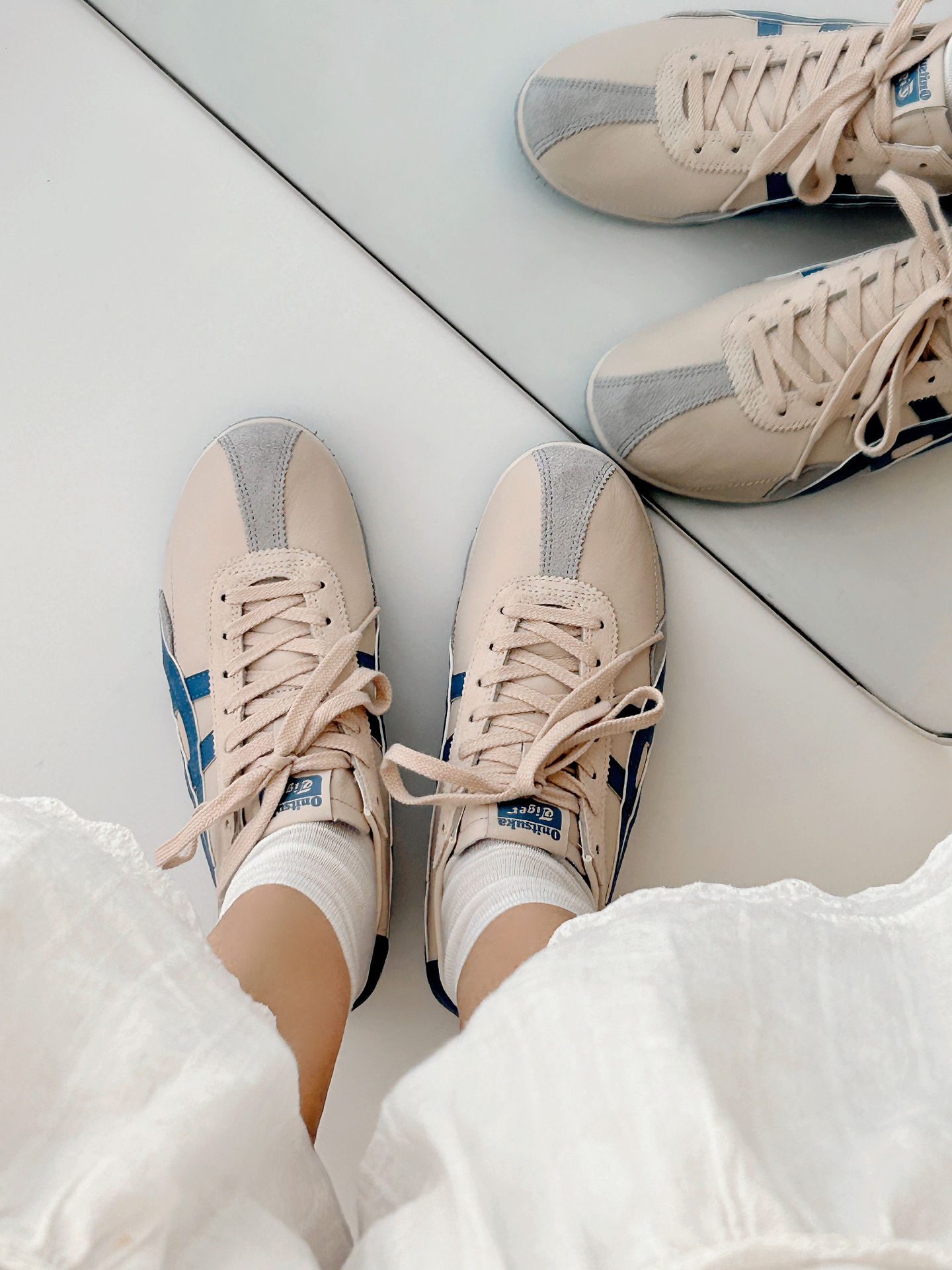 代購-Onitsuka Tiger鬼塚虎 Runspark 海鹽乳酪 奶油白 米藍 休閒鞋 男女同款 1183B480-250