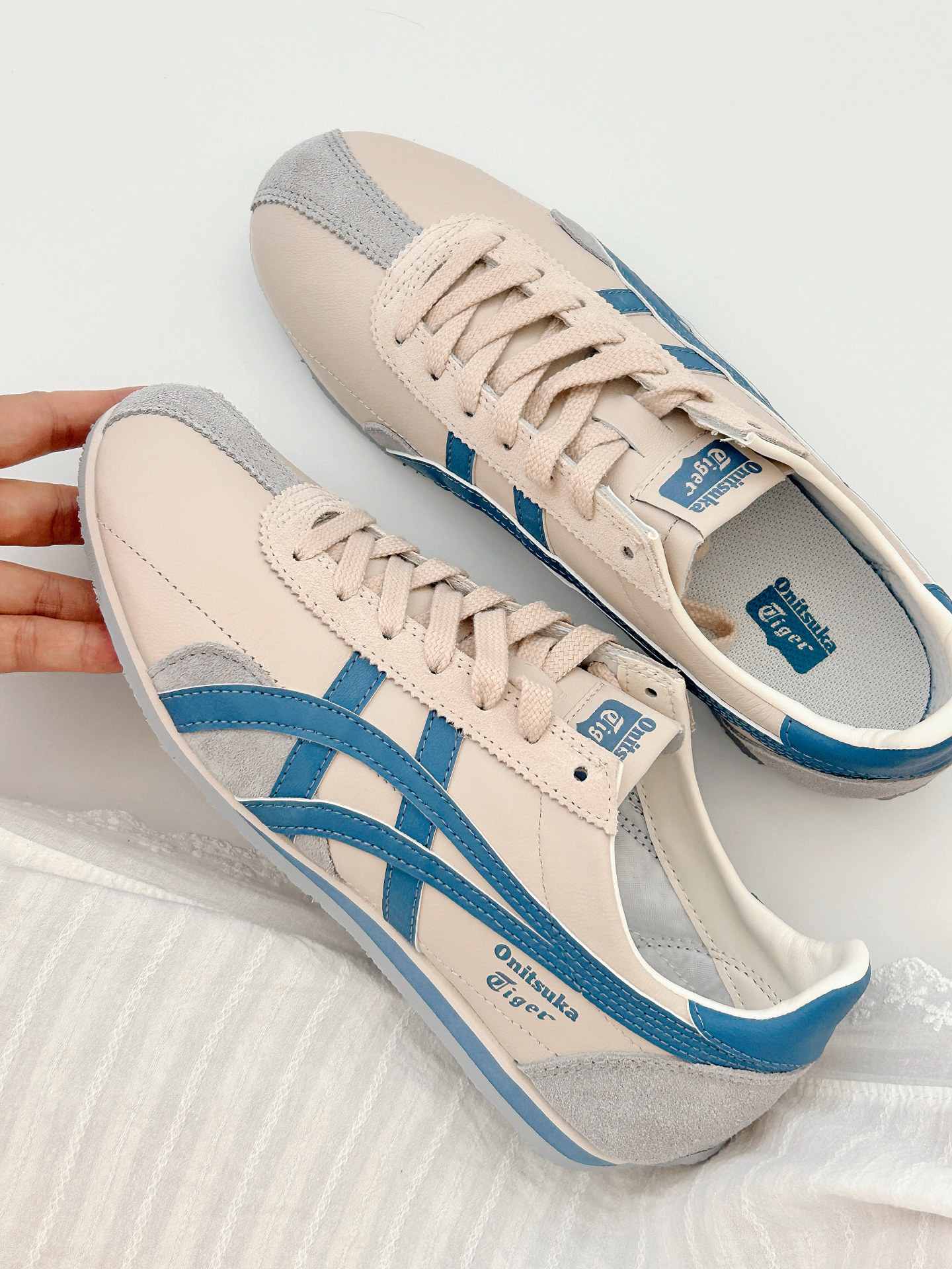 代購-Onitsuka Tiger鬼塚虎 Runspark 海鹽乳酪 奶油白 米藍 休閒鞋 男女同款 1183B480-250