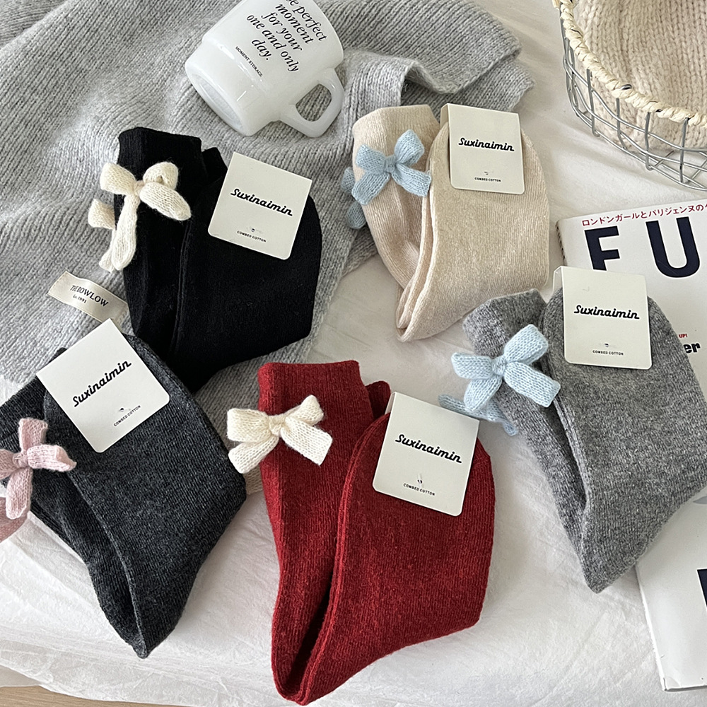 《6525》♾️秋冬羊毛氣質蝴蝶結襪
