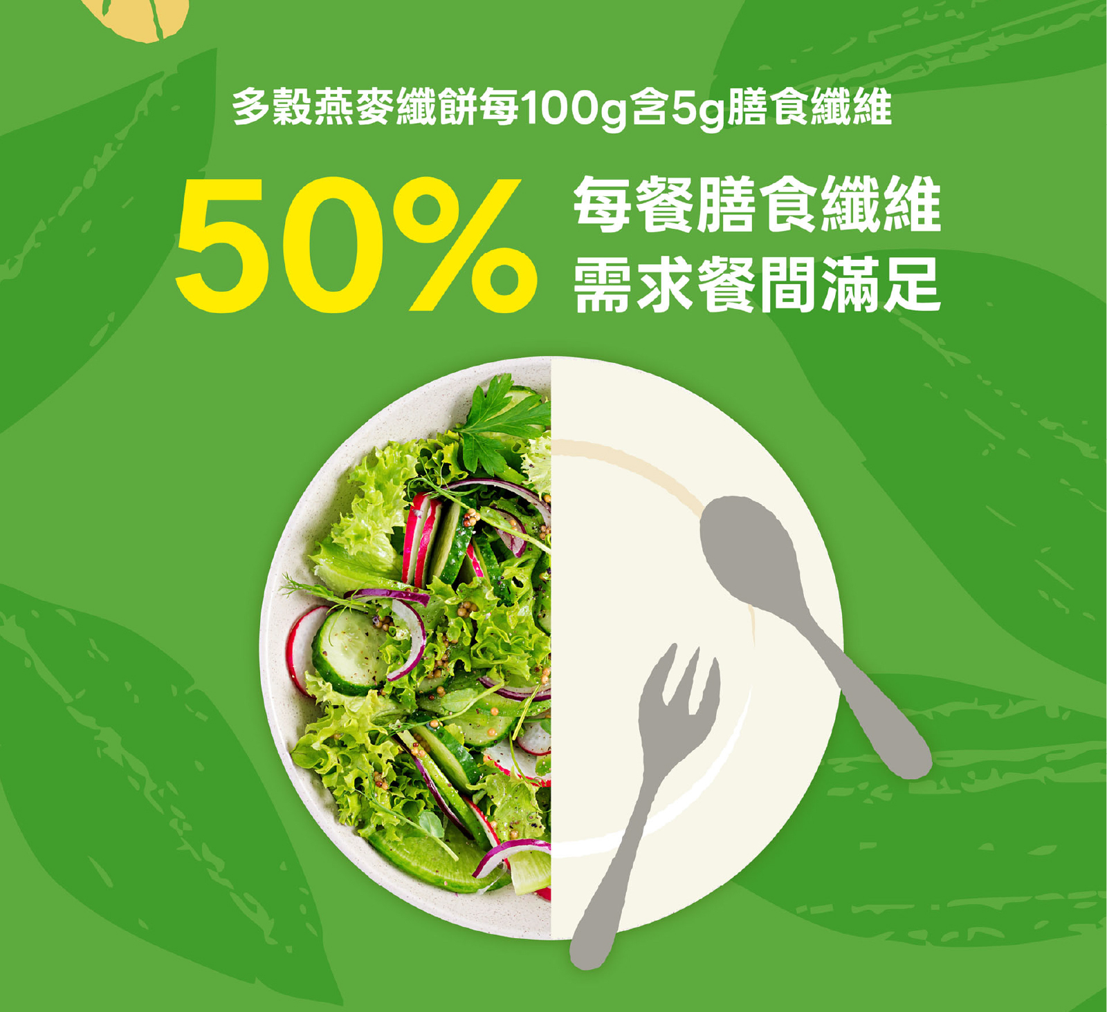 莓果花園多穀燕麥纖餅,每100g含5g膳食纖維相當於每餐需求的50%